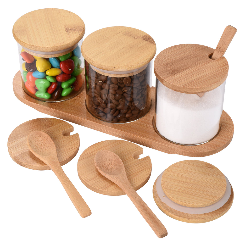 Airtight Food Storage Containers Glass Canister with Wooden Spoon
